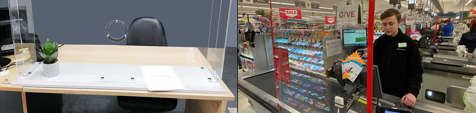 Freestanding Cashier Cashier Checkout Shield With Access Holes